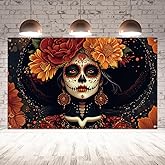 Dia De Los Muertos Backdrop for Photography Day of The Dead Banner Gothic Halloween Mexican Fiesta Sugar Skull Decorations and Supplies for Home Altar Ofrenda