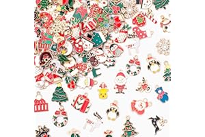 MARFOREVER 120 PCS Christmas Charms for Jewelry Making, Assorted Gold Enamel Snowman Elk Santa Xmas Tree Charm Pendants for DIY Bracelet Necklace Earrings Making Supplies Christmas Gifts