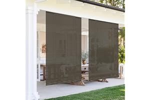 AwnPro Outdoor Shade Blinds Patio Roll Up Blackout Shades Exterior Roller Privacy Screen for Pergola Balcony Porch Carport Deck Window 6'W x 10'H Brown Striped Hollow