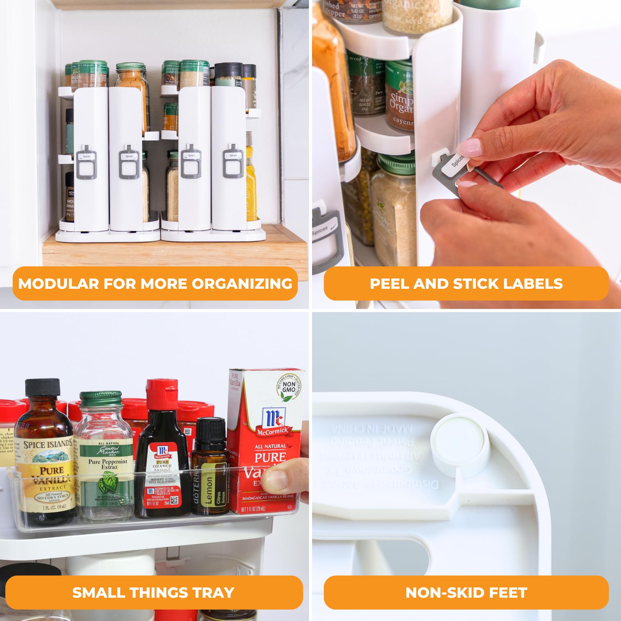 Cabinet Caddy SNAP! Spice Rack Organizer for Cabinet - Slide & Rotate Seasoning Organizer - 3 Snap-In Adjustable Shelves for 5 Tier of Storage - Magnetic Modular Design - 8.9”H x 6.1”W x 10.8”D