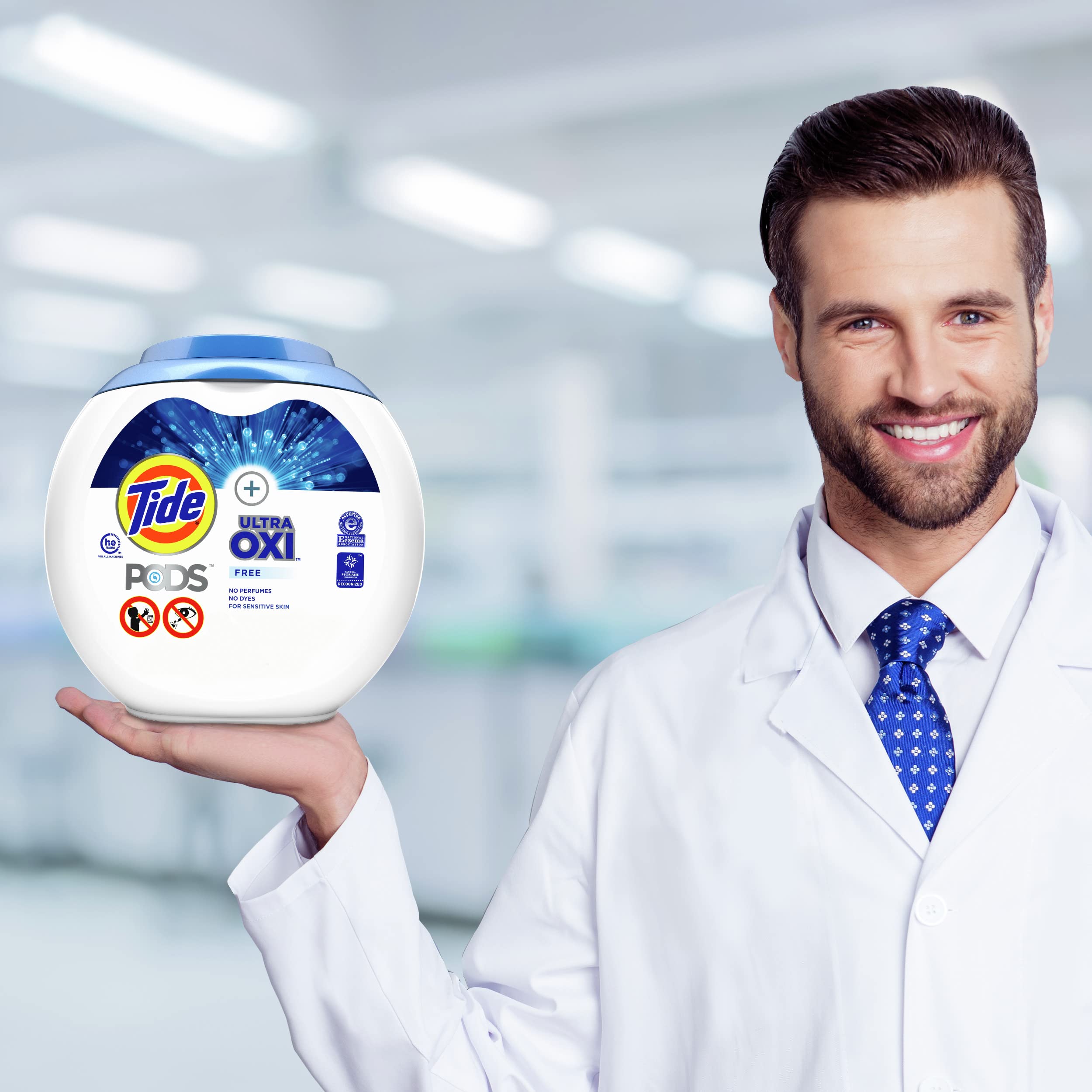 Tide PODS Ultra OXI Free Laundry Detergent Pacs, National Eczema Association and National Psoriasis Foundation Recommended, 57 count