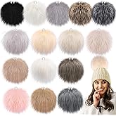 SIQUK 15 Pieces Faux Fur Pom Pom Balls 6 Inch Large Fluffy Faux Fox Pom Pom with Elastic Loop for Knitting Hat Gloves Scarves Crafts Accessories