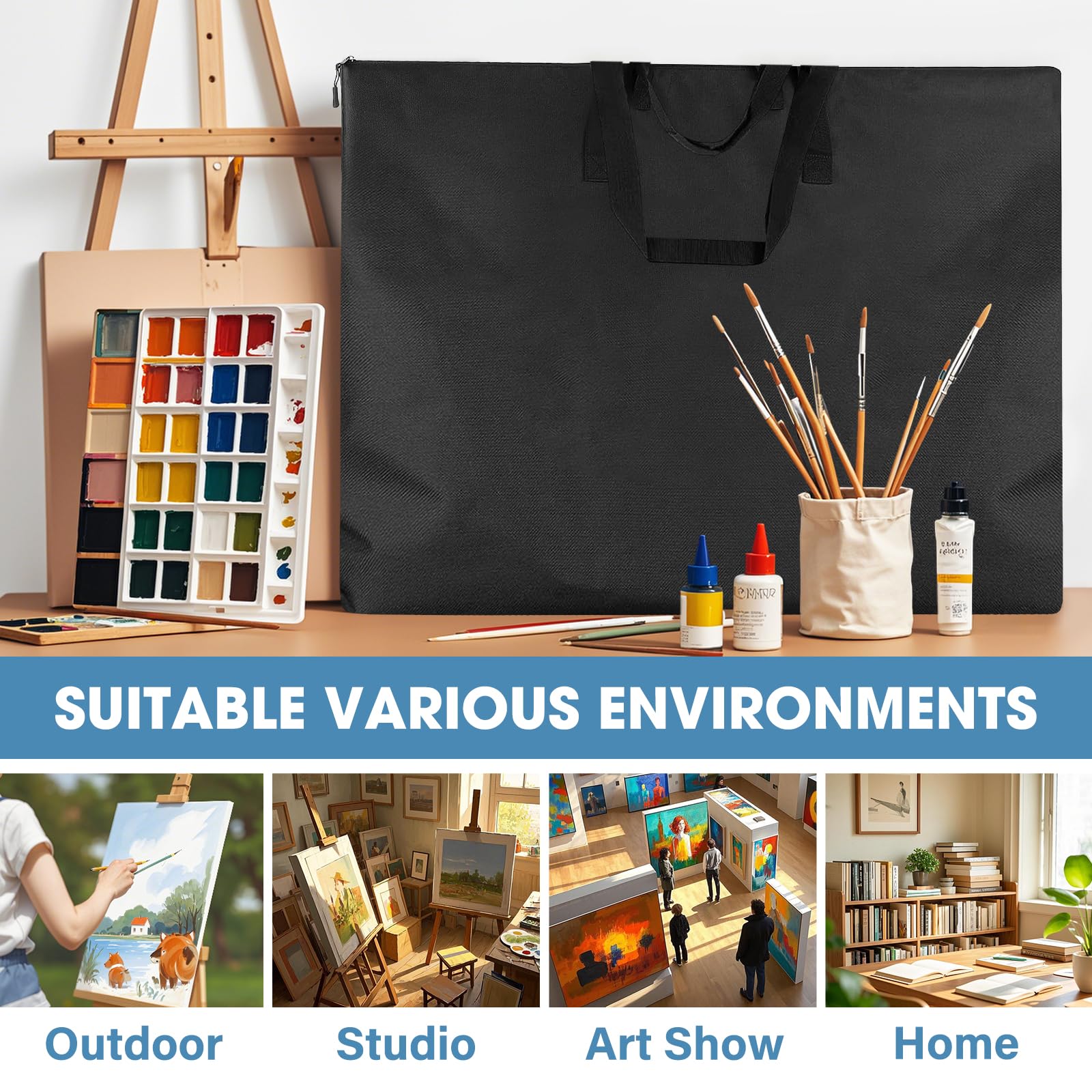 ZKOO Art Portfolio Bag, Light Weight Art Canvas Portfolio Case with Nylon Shoulder Strap, Carrying Storage Case for Artwork, Poster, Sketching, and Drawing (Compatible 18 * 24 Inch-Black)