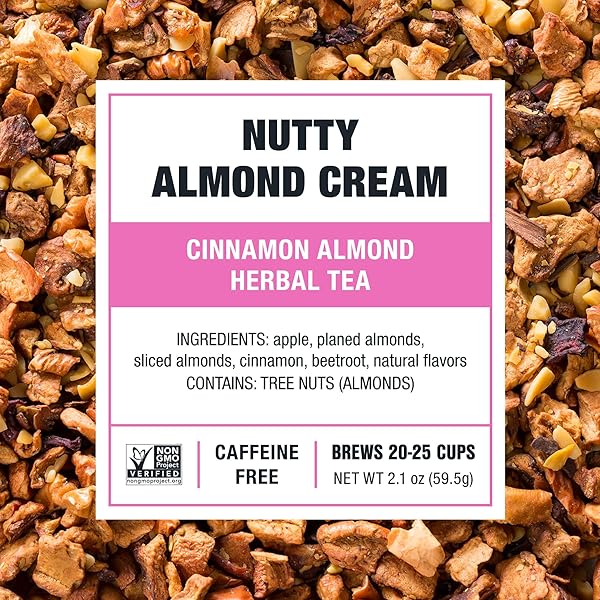 TIESTA TEA – NUTTY ALMOND CREAM, PREMIUM LOOSE LEAF, CINNAMON ALMOND HERBAL TEA BLEND, NON-CAFFEINATED, MAKE HOT OR ICED & BREWS UP TO 25 CUPS, 2.1 OUNCE RESEALABLE POUCH