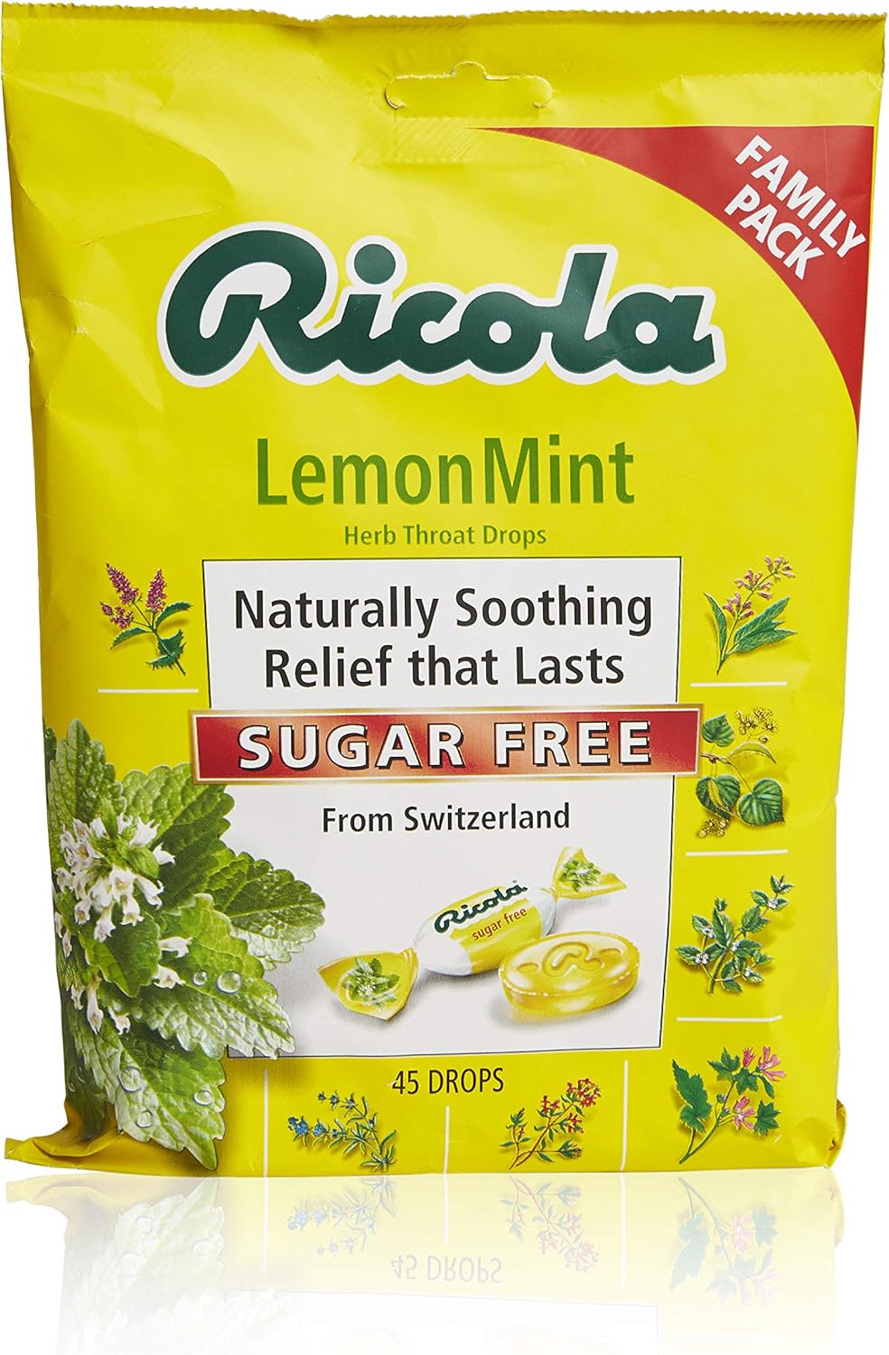 Ricola Sugar Free Lemon Mint Herbal Cough Suppressant Throat Drops, 45ct Bag (Pack of 2): Health & Personal Care