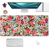 Garden Party Extended Desk Pad Flowers Mouse Pad,Gaming Desk Pad with Stitched Edges Non-Slip Rubber Base Extended XL Mousepad Big Desk Mat for Office Home Work(27.5X11.8 Inch)