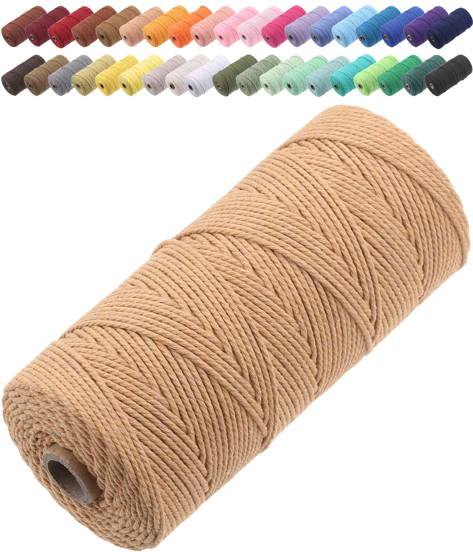 GOHOF Macrame Cord 2mm x 205m Premium Cotton Macrame Rope, 3 Strand Twisted Soft Cotton Cord, One of The Most Perfect Materials for Macrame Art, Cotton String Without Chemicals (latte)