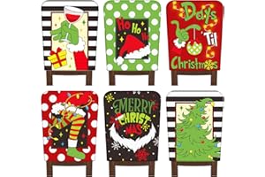 FuWeave 6 Pcs Christmas Chair Covers Red and Lime Green Xmas Chair Back Covers Green Christmas Monster Chair Protector Slipcovers Washable Winter Dining Room Seat Covers for Home Hotel Kitchen Decor