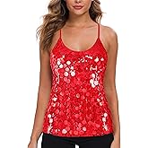 MANER Women’s Sequin Tops Glitter Party Strappy Tank Top Sparkle Cami