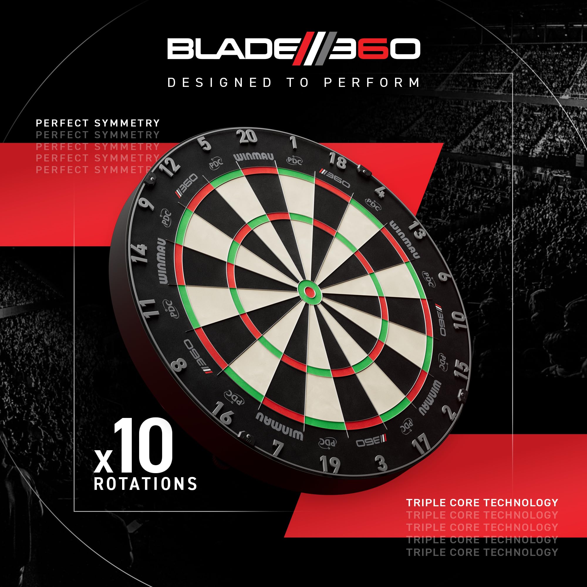 WINMAU Dartscheibe Blade 360 – Triple Core Carbon Steeldartscheibe, volle Rotation, symmetrische Grafik für Profi-Turniere 2