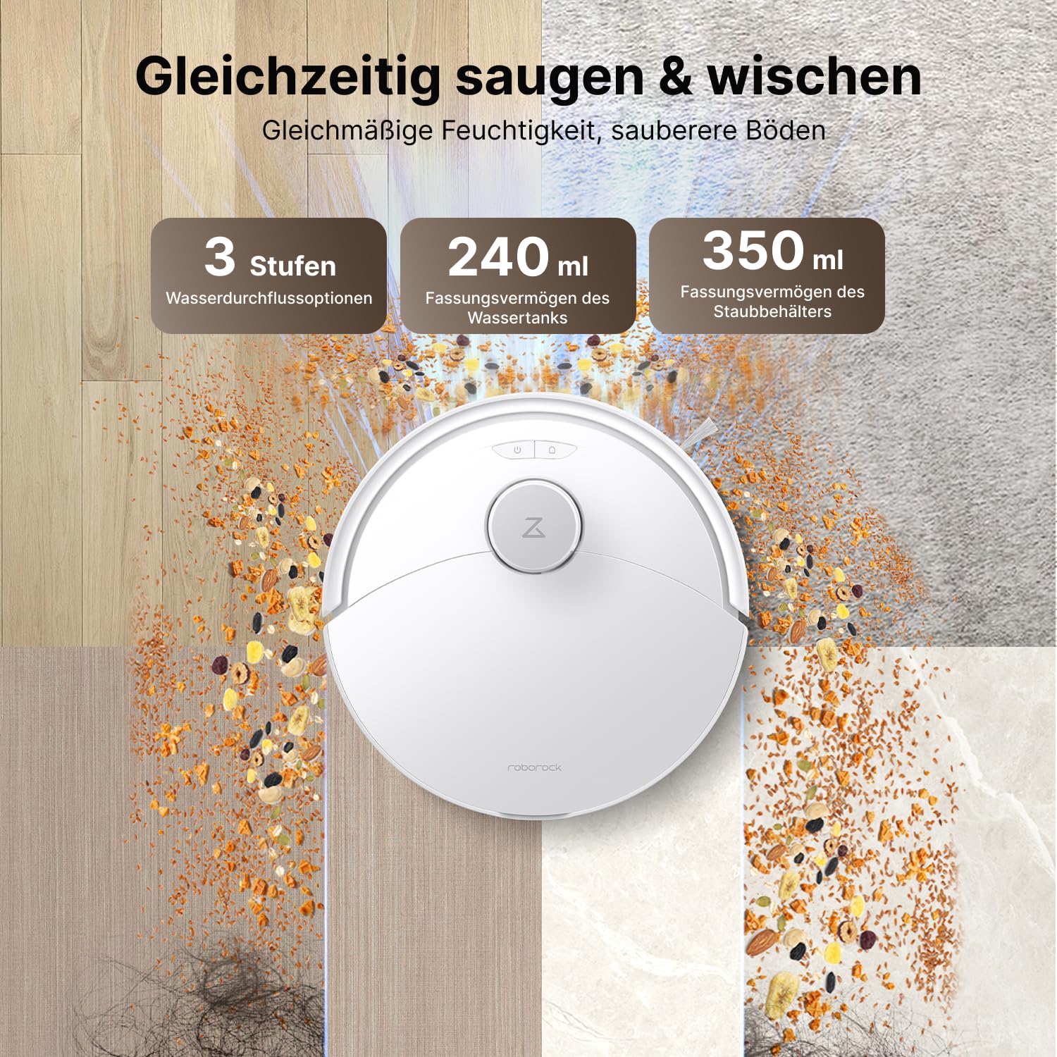 roborock Q10 X5+ Saugroboter mit Wischfunktion, Auto-Entleerungsstation für 7 Wochen,10000 Pa Saugkraft, Dual Anti-Tangle System, intelligente Hindernisvermeidung, PreciSense-LiDAR Navigation, Weiß 5