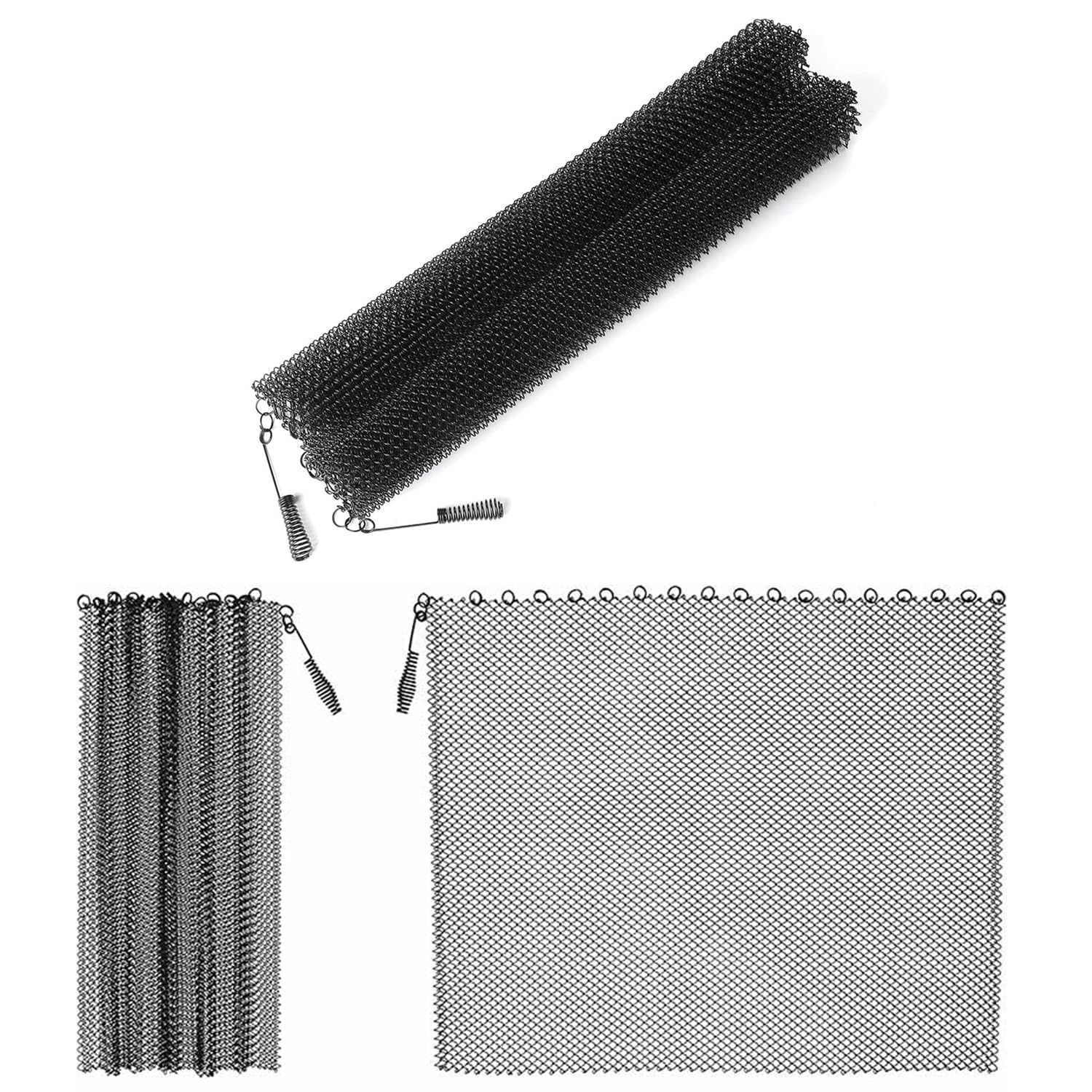 Fireplace Mesh Screen Curtain,Ompinda Heavy Duty Scroll Packaging Design Spark Guard Chain with 2 Pulls(Two Panels) for Home Wood Burning Fireplace (24in x 19in)