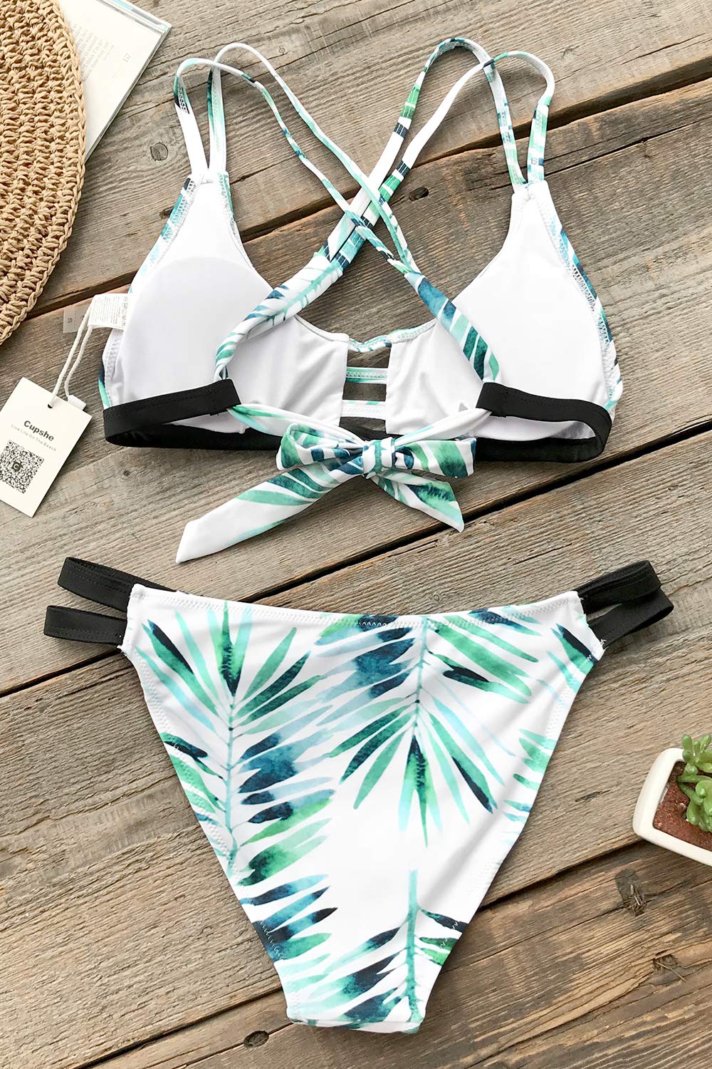 CUPSHE Women’s Bamboo Leaves Print Bikini Crisscross Padded Swimsuit