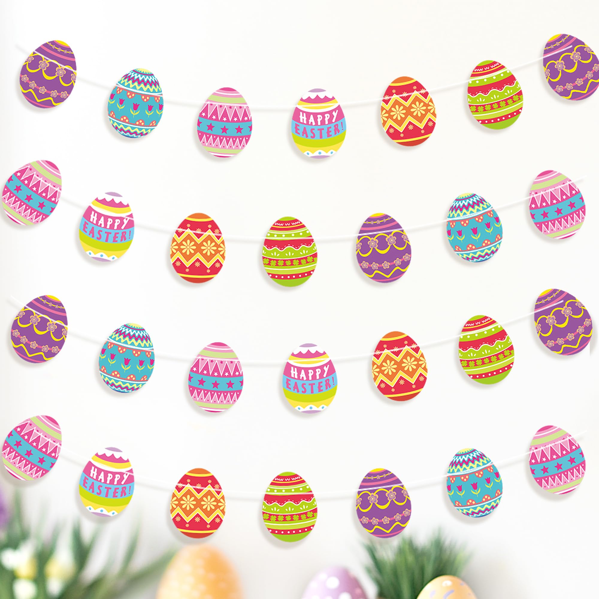 Cheerland 4 Packs Colorful Easter Egg Garland Kit Happy Easter Party Decorations Hanging Easter Egg Paper Cutout for Easter Brunch Décor Dinner Bunting Banner Photo Backdrop for Spring Fling
