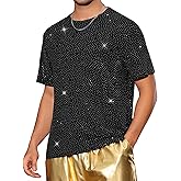 Lars Amadeus Metallic T Shirt for Men's Sparkly Short Sleeve Party Tee Shiny Club Glitter T-Shirt