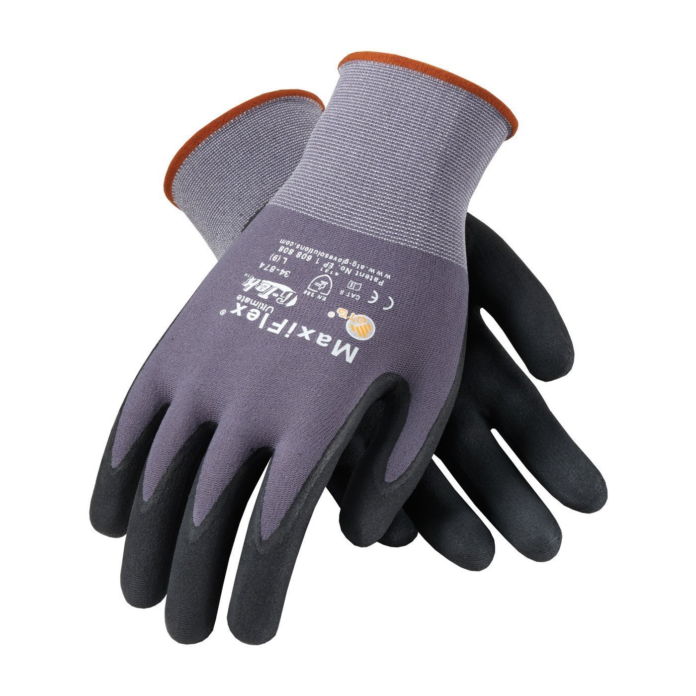 MaxiFlex 34-874 Gloves Seamless Knit Nylon Gloves with Nitrile Coated Micro-Foam Include Grip on Palm and Fingers XL Image
