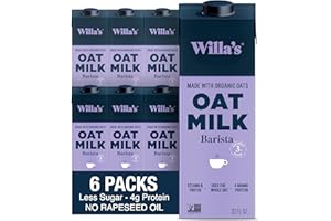 Willa's Organic Barista Oat Milk - Barista Blend Unsweetened Oatmilk and Creamer, Non-GMO, Shelf Stable, Low Sugar, Non-Dairy Milk, Made from Whole Grain Oats, For Foams and Froth, 32oz, Pack of 6