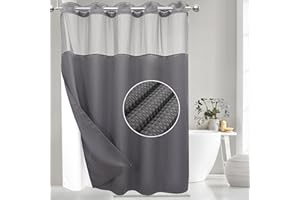 VIUOON No Hook Waffle Weave Shower Curtain with Snap-in Fabric Liner Set, Hotel Style with See Through Top Window, 230GSM Heavy Duty Fabric, Waterproof & Washable for Bathroom, 71W x 74H, Dark Gray