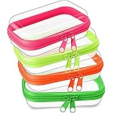 Hoolerry 4 Pcs Hard Clear Zipper Case Makeup Bags Plastic Pencil Pouch Transparent Storage Box Containers for Cosmetics, Snacks, Building Blocks, Puzzles(Fluorescent,5 x 3 x 2 in)