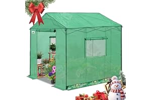 EAGLE PEAK 8x8 Portable Pop Up Greenhouse, Patented Center Lock Easy One Person Setup, Walk-in Outdoor Greenhouse with Gable Roof, Weight Bags, Zippered Doors & Windows, Green