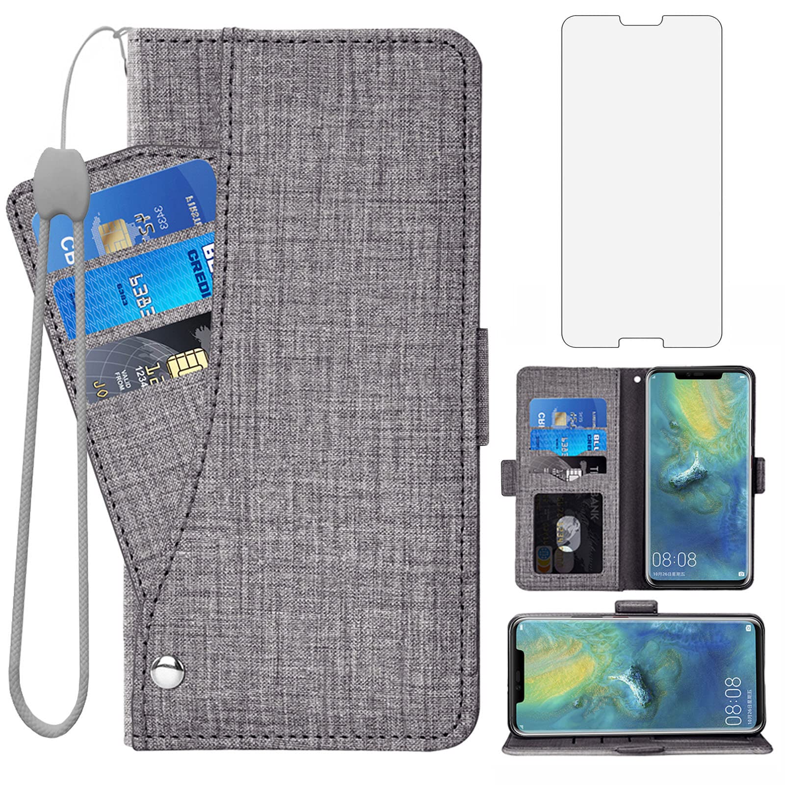 Asuwish Compatible with Huawei P20 Pro Wallet Case Tempered Glass Screen Protector and Leather Flip Cover Card Holder Cell Accessories Phone Cases for Hwauei Hawaii P 20Pro 20 P20pro Women Men Black — image 1