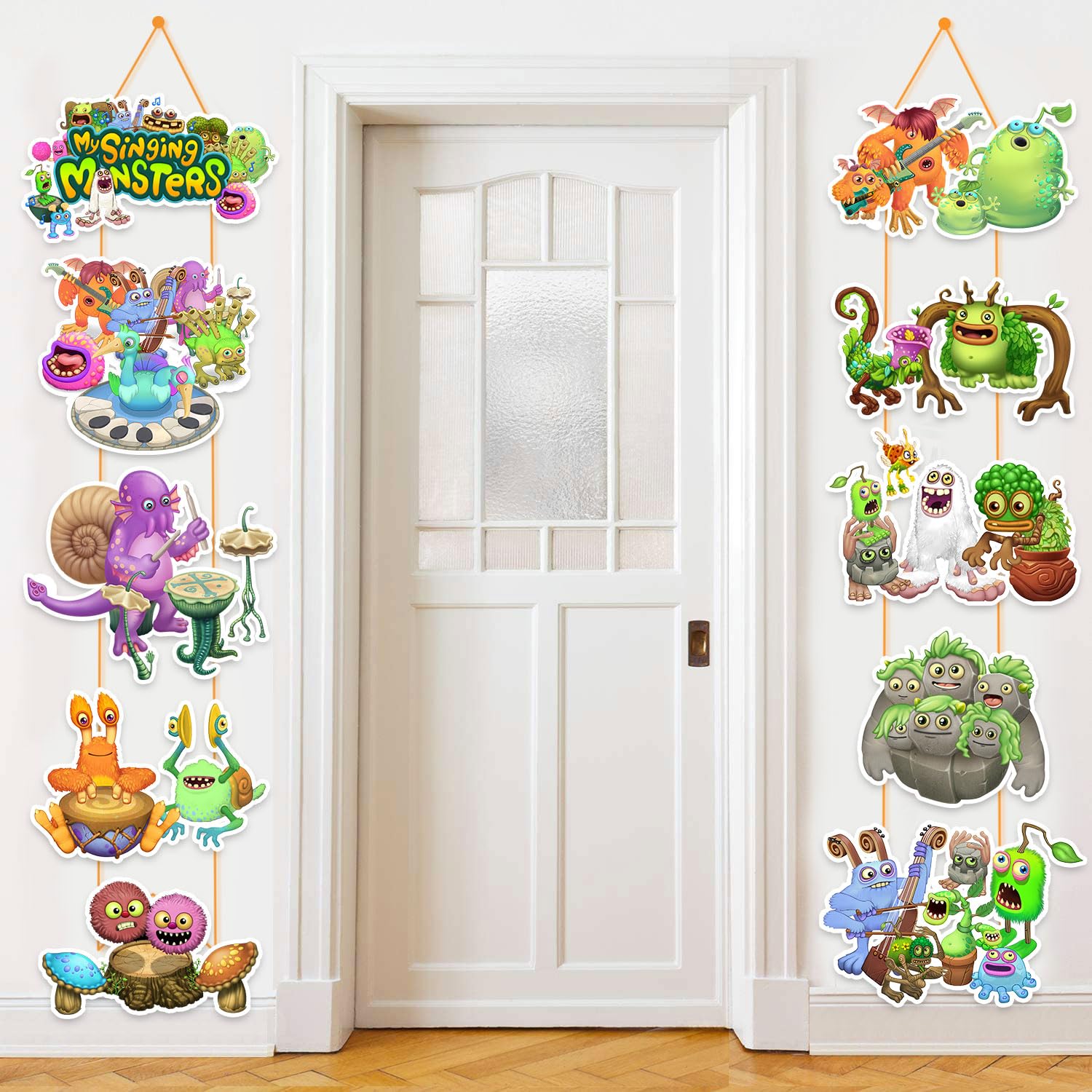 Photo 1 of 2Pcs Monster Porch Sign Door Banner Monster Theme Party Supplies for Monster Birthday Party Decorations