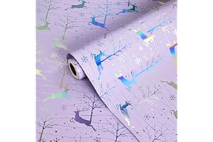 Dlyrroba Purple Christmas Wrapping Paper Roll - Purple Reindeer Holographic Gift Wrap Luxury Metallic Foil Design for Festive