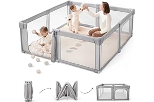 Sweeby Baby Playpen, 59x59 Inch Baby Gate Foldable Playpens for Babies and Toddlers, Extra Large Playpen with Door Play Yard for Kids Fence Indoor and Outdoor Play Pen, Gray