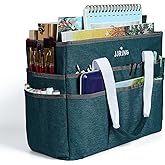 JJRING Craft Organizer Tote Bag, Large Art Storage Caddy with Multiple Pockets, Bluish Green Sewing Bag for Art, Craft, Scrapbooking, School, Medical, and Office Supplies Storage