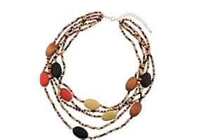Coiris Multi Color 5 Layers Wood Beads Strand Statement Necklace for Women Chunky Collar (N0019)