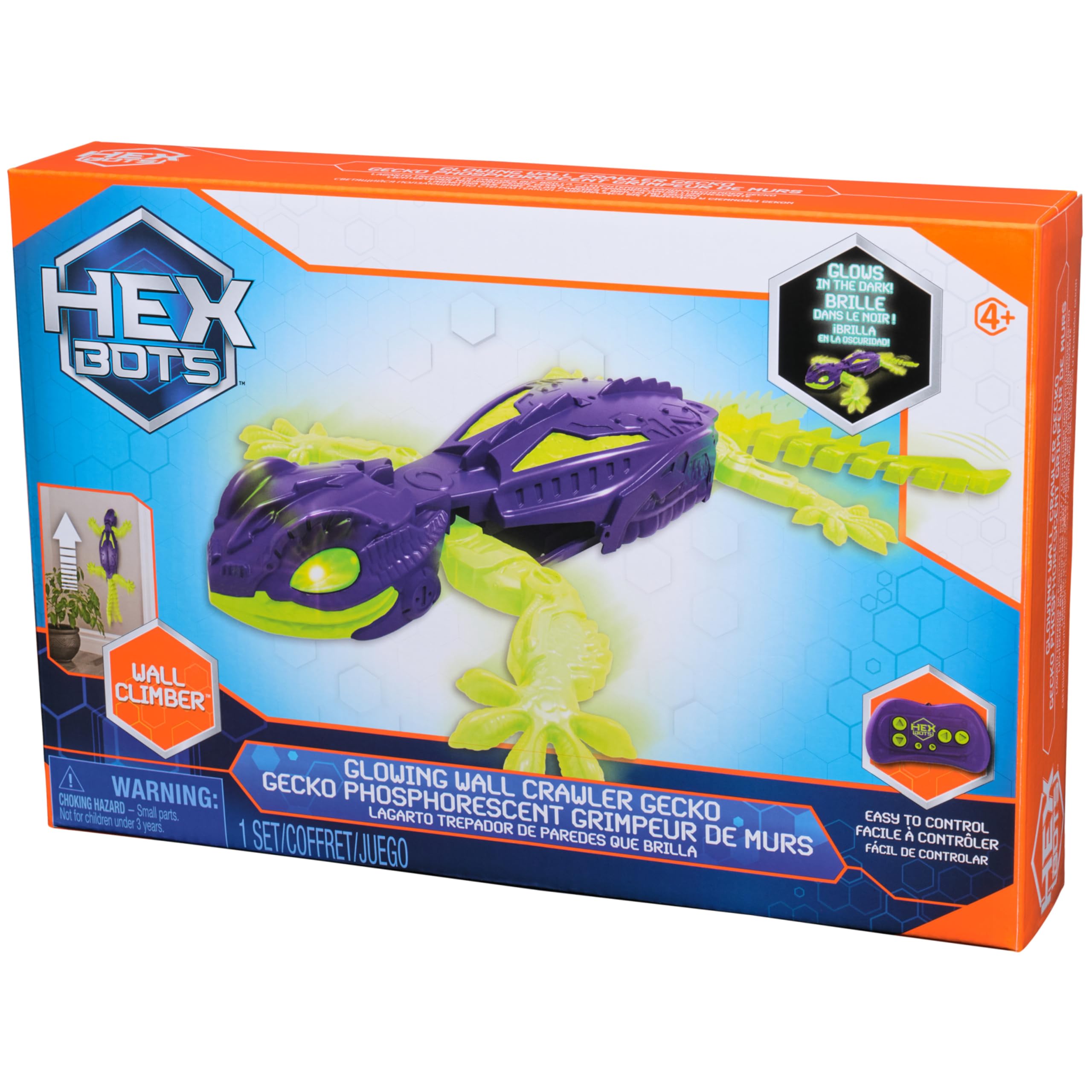 HEX BOTS Glow-in-The-Dark Gecko with Official Wall Climber Technology, Rechargeable Remote Control Robot Kids Toys, Prank Toys for Boys & Girls Ages 4 & Up