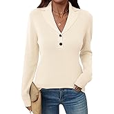 LOMON Sweaters for Women 2025 Fall Knitted V-Neck Collared Button Pullover Dressy Casual Long Sleeve Polo Shirts Business