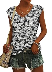 AUSELILY Womens Cap Sleeve T-Shirt Casual Loose Fit