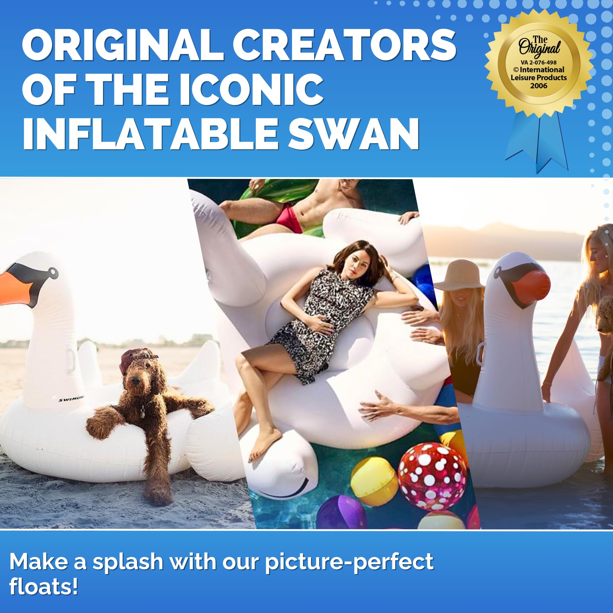 SWIMLINE ORIGINAL 90621 Giant Inflatable Swan Pool Float Floatie Ride-On Lounge W/ Stable Legs Wings Large Rideable Blow Up Summer Beach Swimming Party Lounge Big Raft Tube Decoration Toys Kids Adults
