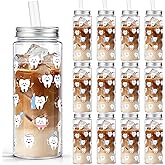 Vesici 12 Pcs Dental Assistants Gift 14.2oz Tooth Tumbler with Lid and Straw Dental Hygienist Assistants Plastic Reusable Tumbler Tooth Gift Cold Drinking Cup for Women Men Coworker