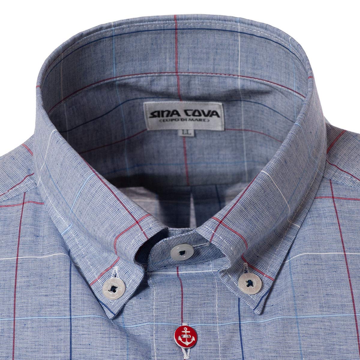 チェックシャツ 綿 ポリエステル B07pypm5xt カジュアルシャツ ゴルフウェア マリンウェア ブルー系 Sina ボタンダウンシャツ シャツ メンズ Ll Cova 長袖シャツ シナコバ シャツ 人気ブランド新作豊富