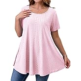 JollieLovin Women Plus Size Short Sleeve Summer Long Tunic Tops Loose Fit T-Shirt to Wear with Leggings(L-5X)