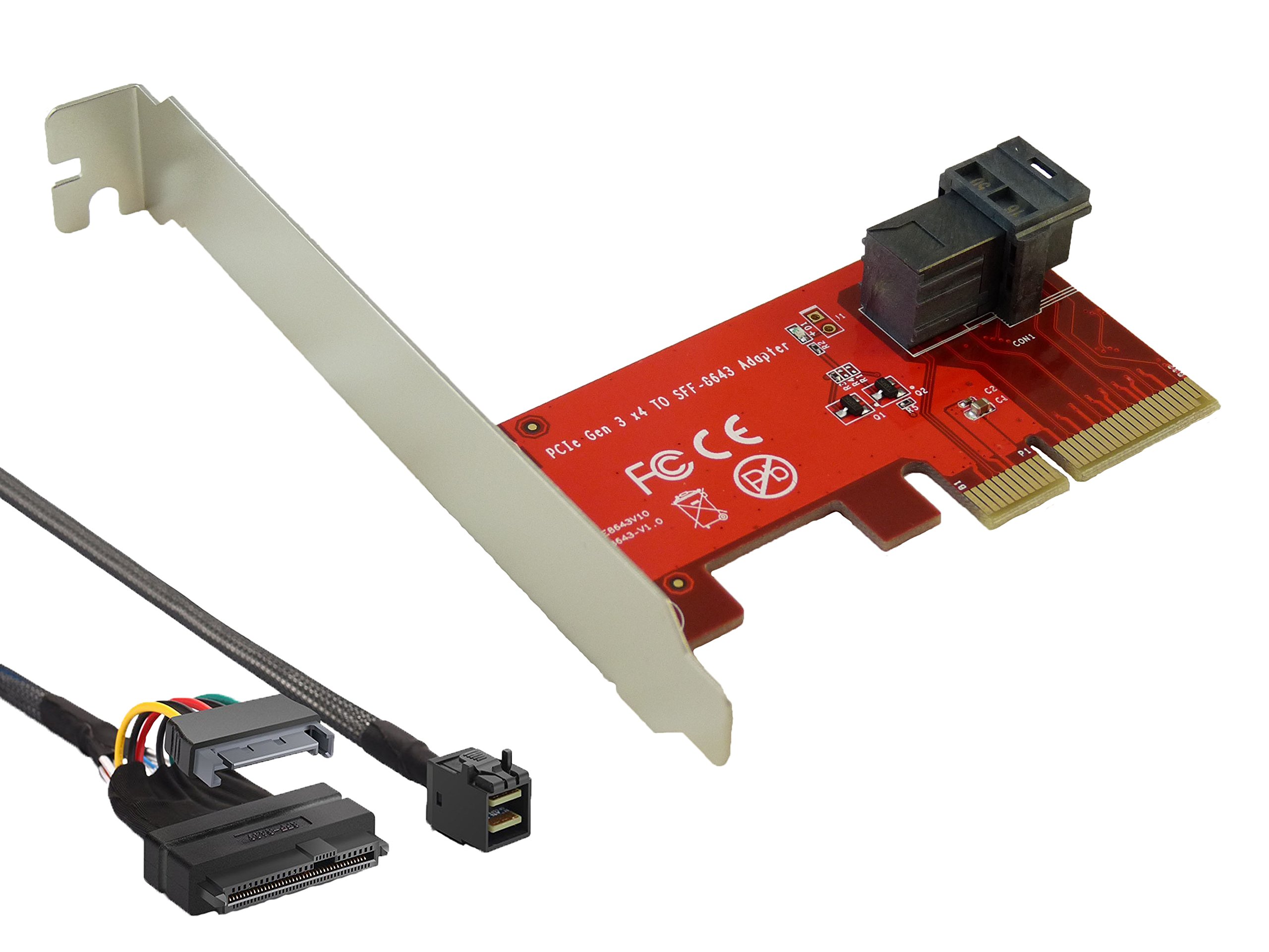 PCI Express (PCIe) x4 to SFF-8643 Controller Card for U.2 PCIe NVMe SSD + High and Low Profile Bracket + 1M Cable SFF 8643 to U.2 SFF8639 - by Computer District