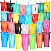Honeydak 30 Pack Tumbler with Straw and Lid Bulk Cups for Gifts Glitter Plastic Coffee Cups 24-27 oz Reusable Water Bottle Iced Coffee Travel Mug Party Favors for Birthdays Travel (Multicolor)