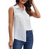 YAMANMAN Women's Sleeveless Button Down Shirts Blouses Solid Casual Tank Top Loose V Neck Summer Top for Work