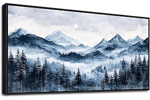 ERQINHUA Black Framed Canvas Wall Art For Bedroom Large Wall Decorations For Living Room Modern Office Mural Misty and Fog Forest Painting Mountain Landscape Pictures Artworks Home Decor 20x40 In