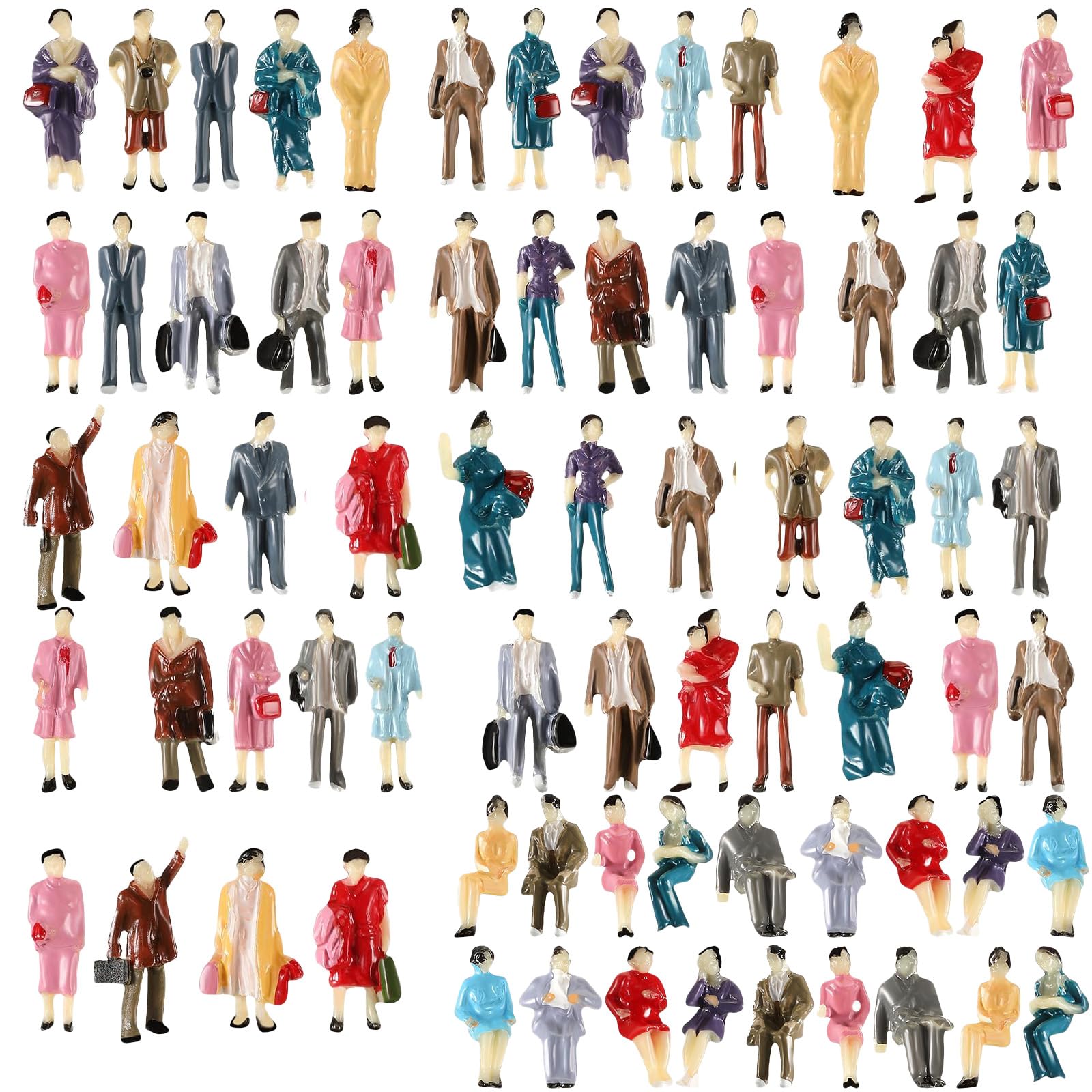 InYoHui Mini People Figures 50 Pcs 1:87 HO Scale Mini People Figures Museum Sitting and Standing 2cm High People Tiny World for Train Layout Dollhouse City Street Park Diorama Scenes