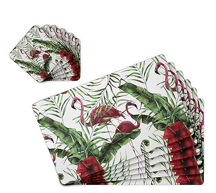 TIED RIBBONS Set of 6 PVC DiningTable Mats with Coasters (Multicolour, 42 cmx28 cm)