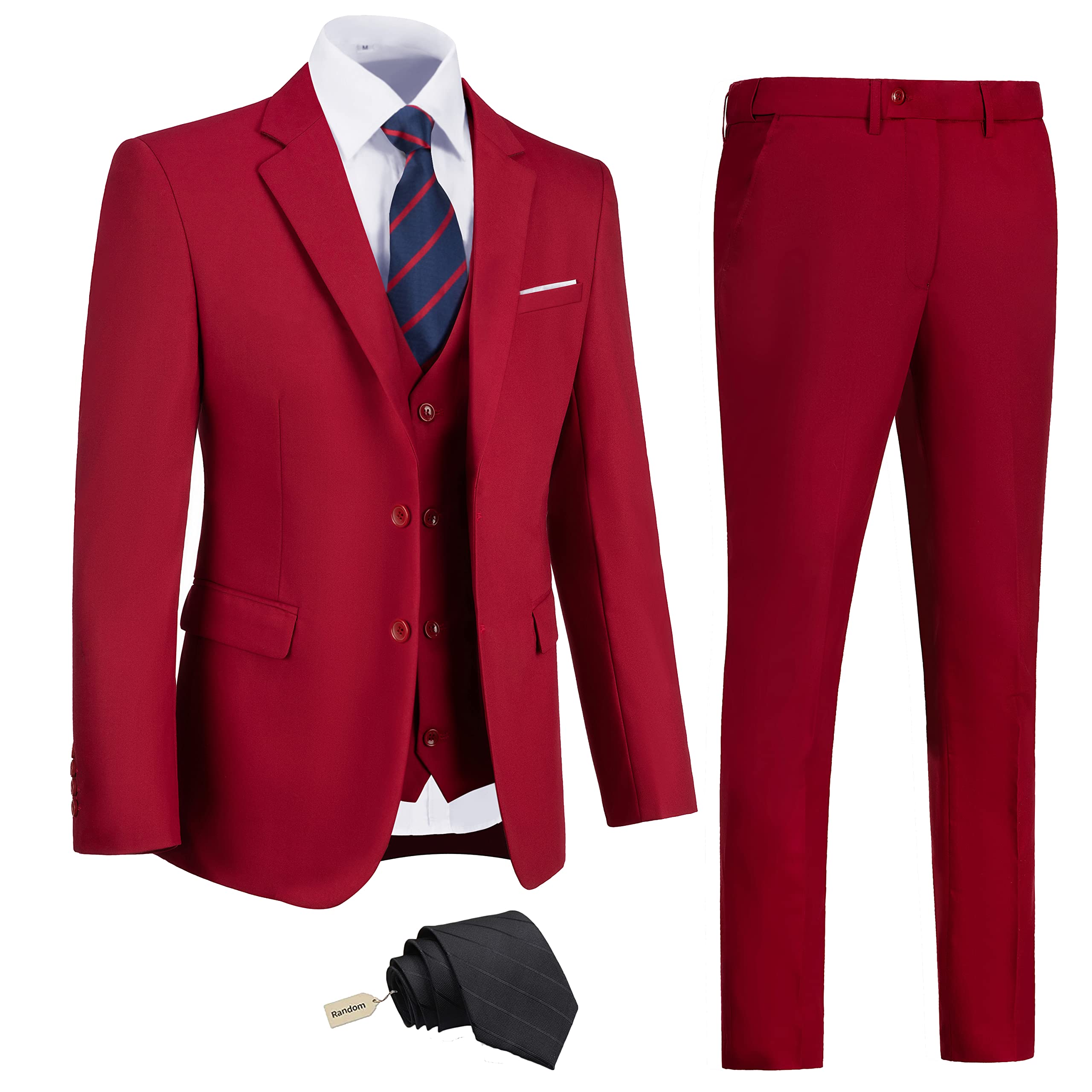 Photo 1 of Amyox Mens Light Burgundy 3 Piece Suit Slim Fit Suit Jacket Vest Pants with Tie Set Prom Tuxedo Homecoming Groomsmen Suit for Wedding L