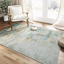 WondRg 3x5 Washable Area Rug Teal Beige Abstract