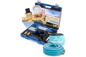 rVandtt RV Fresh Water Kit w/Drinking Hose - RV Water Pressure Regulator, Filter, Hose Connectors, Leak Repair Kit, Carrying Case, 35' Drinking Water Hose
