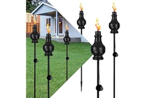 FAISHILAN 6 Pack Outdoor Oil Garden Torch | 60-inch Tall | Flame Torch Light | Backyard Outside Patio Lighting | Torches for Outside | Citronella Torches Outdoor | Metal Torches