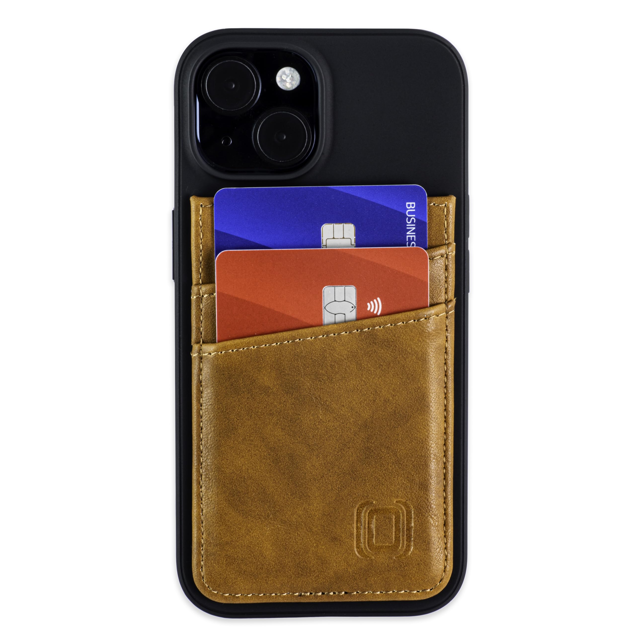 Dockem Card Case for iPhone 15 with Recycled TPU Shell & 2 Stitched-on Card Slots, Recycled Synthetic Leather Wallet (N2R, Light Brown) — image 1