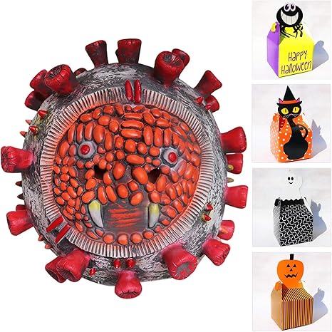 Amazon E Cosplay ザ コロナウイルス マン 赤 レッド お面 マスク ハロウィン Covid 19 ウィルス お菓子箱 キャンディーボックス おまけ付き レッド コスプレ 仮装 通販