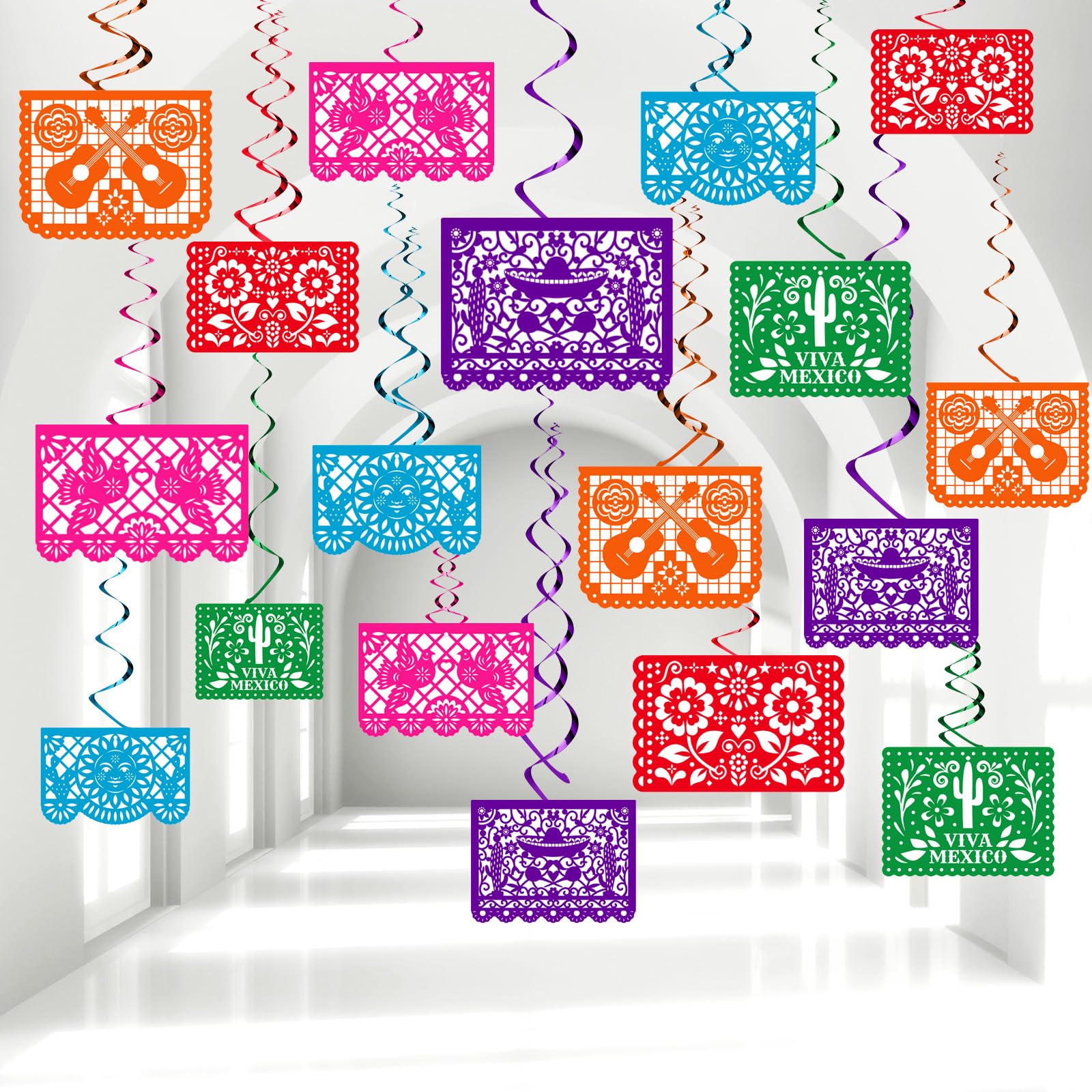 Photo 1 of Epakh 48 Pcs Cinco De Mayo Decorations, Mexican Party Hanging Swirl Papel Picado Fiesta Party Decoration Mexican Dia De Los Muertos Day of The Dead Decor